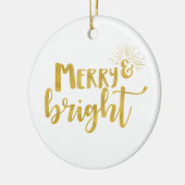 Merry and Bright Faux Gold Typografie Foto Keramisch Ornament (Links)