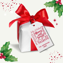 Merry and Bright Favorite Christmas Gezegden Rood Cadeaulabel
