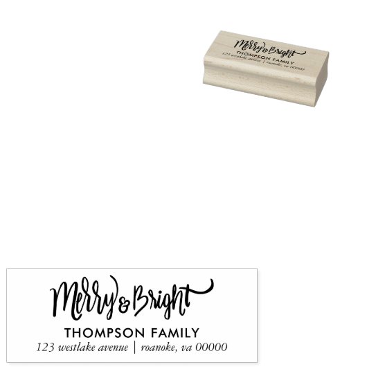 "Merry and Bright" Festive Hand Lettered Holiday Rubberstempel (Gestempeld)