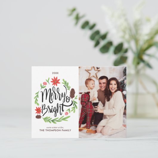 "Merry and Bright" Festive Hand Painted Wreater Feestdagenkaart (Staand voorkant)