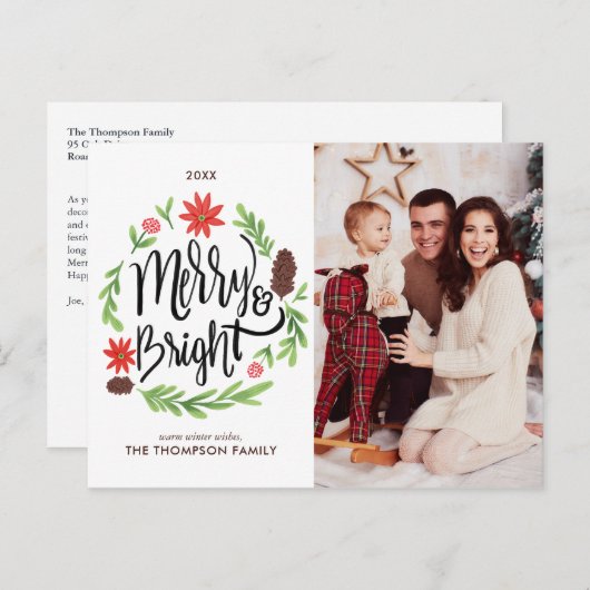 "Merry and Bright" Festive Hand Painted Wreater Feestdagenkaart (Voorkant / Achterkant)