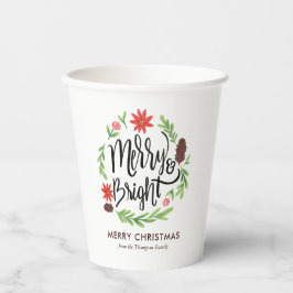 "Merry and Bright" Festive Hand Painted Wreater Papieren Bekers