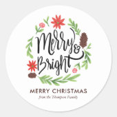 "Merry and Bright" Festive Hand Painted Wreater Ronde Sticker (Voorkant)