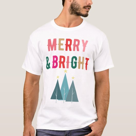 Merry and Bright Festliches Weihnachtsdesign T-shirt (Voorkant)