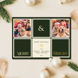 Merry and Bright Forest Green Gold Folie 2 Foto Folie Feestdagenkaart