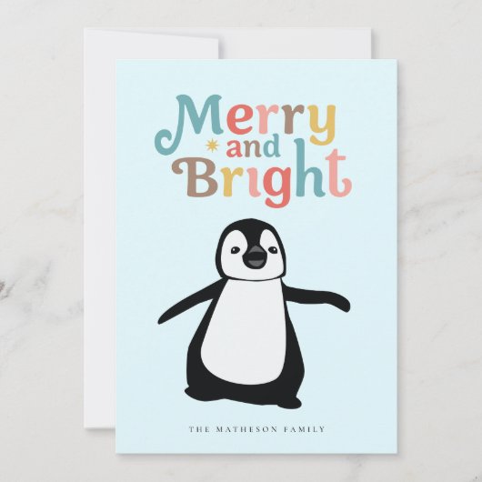 Merry and Bright fun cute Penguin Christmas custom Feestdagenkaart (Voorkant)