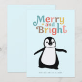 Merry and Bright fun cute Penguin Christmas custom Feestdagenkaart (Voorkant / Achterkant)
