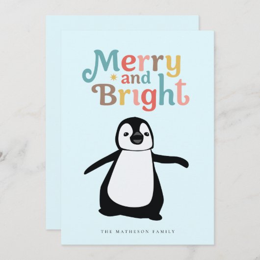 Merry and Bright fun cute Penguin Christmas custom Feestdagenkaart (Voorkant / Achterkant)