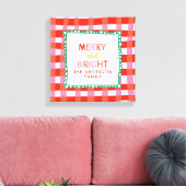 Merry and Bright Gepersonaliseerde Gingham Red & P Canvas Afdruk (Insitu (Woonkamer))