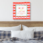 Merry and Bright Gepersonaliseerde Gingham Red & P Canvas Afdruk (Insitu (Slaapkamer))