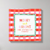 Merry and Bright Gepersonaliseerde Gingham Red & P Canvas Afdruk (Voorkant)