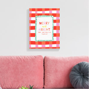 Merry and Bright Gepersonaliseerde Gingham Red & P Canvas Afdruk