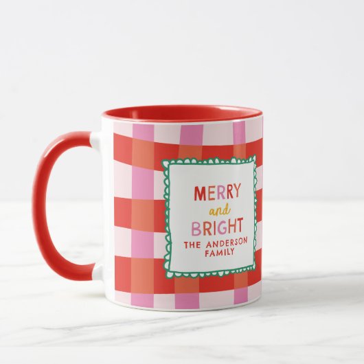 Merry and Bright Gepersonaliseerde Gingham Red & P Mok (Links)