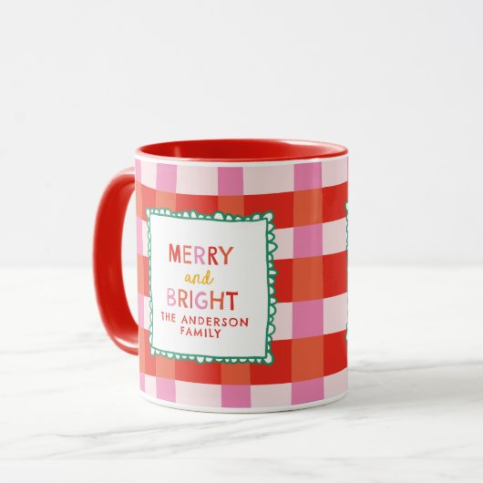Merry and Bright Gepersonaliseerde Gingham Red & P Mok (Voorkant links)