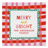 Merry and Bright Gepersonaliseerde Gingham Red & P Perfect Poster (Voorkant)