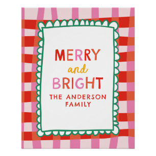 Merry and Bright Gepersonaliseerde Gingham Red & P Perfect Poster