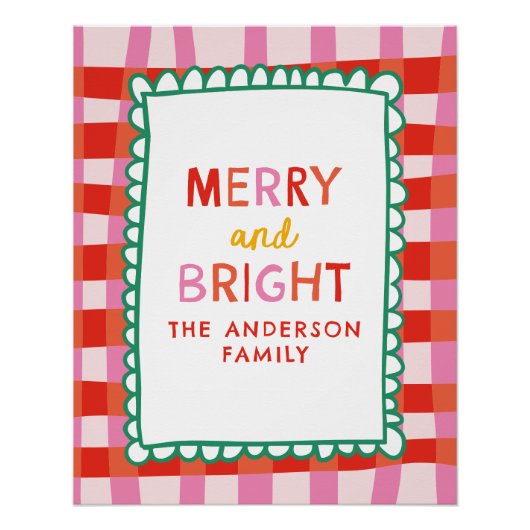 Merry and Bright Gepersonaliseerde Gingham Red & P Perfect Poster (Voorkant)
