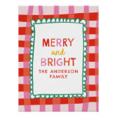 Merry and Bright Gepersonaliseerde Gingham Red & P Perfect Poster (Voorkant)