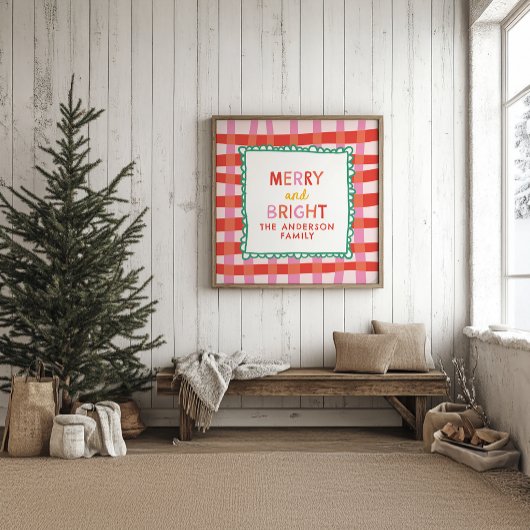 Merry and Bright Gepersonaliseerde Gingham Red & P Perfect Poster