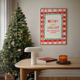 Merry and Bright Gepersonaliseerde Gingham Red & P Perfect Poster