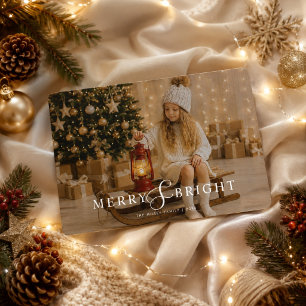 Merry and Bright Gezellige Kerstmis Familie Foto  Feestdagenkaart