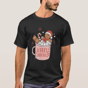 Merry and Bright Gingerbrood Pet Santa Hot Coca C T-shirt