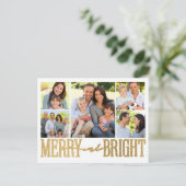 Merry and Bright Gold Foil Photo Collage Feestdagenkaart (Staand voorkant)