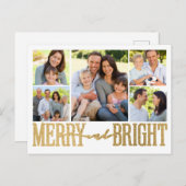 Merry and Bright Gold Foil Photo Collage Feestdagenkaart (Voorkant / Achterkant)