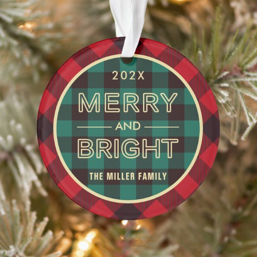 Merry and Bright Gold Green Red Pset Photo Ornament (Boom)