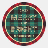 Merry and Bright Gold Green Red Pset Ronde Sticker (Voorkant)