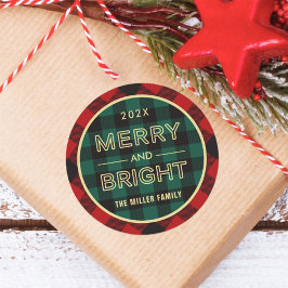Merry and Bright Gold Green Red Pset Ronde Sticker