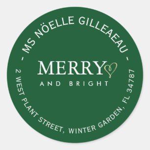 Merry and Bright Gold Heart Green Minimalist Ronde Sticker