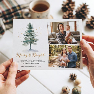 Merry and Bright Gouden Script Kerst Foto Feestdagenkaart
