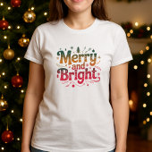 Merry and Bright Gradient Text Christmas T-shirt
