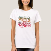 Merry and Bright Gradient Text Christmas T-shirt (Voorkant)