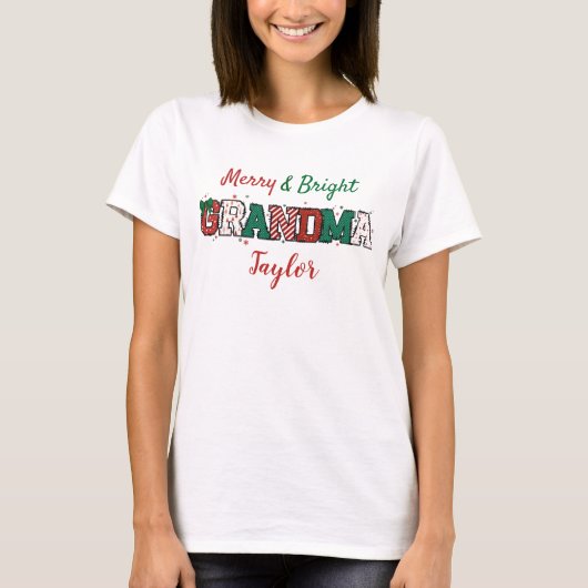 Merry and Bright Grandma Custom Christmas T-shirt (Voorkant)