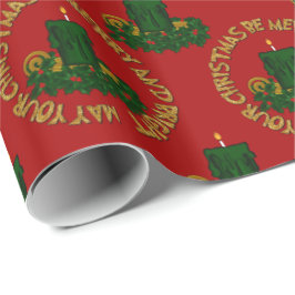 MERRY AND BRIGHT, GREEN CHRISTMAS CANDLE-GIFT WRAP CADEAUPAPIER