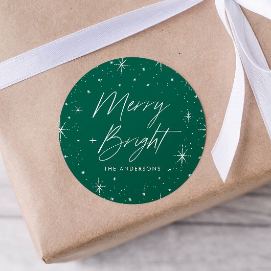 Merry and Bright Green Holiday Ronde Sticker