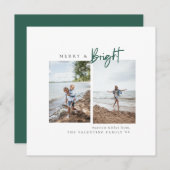 Merry and Bright Green Modern Minimalist Photo Feestdagenkaart (Voorkant / Achterkant)