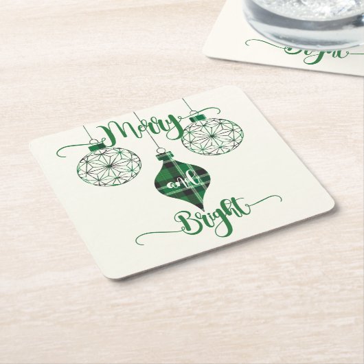 Merry and Bright Green Plaid Ornament Kartonnen Onderzetters (Schuin)