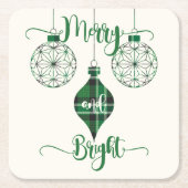 Merry and Bright Green Plaid Ornament Kartonnen Onderzetters (Voorkant)