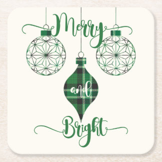 Merry and Bright Green Plaid Ornament Kartonnen Onderzetters