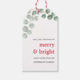 Merry and Bright Green poinsettia leaf Kerstmis Cadeaulabel