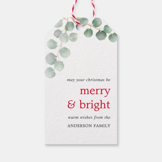 Merry and Bright Green poinsettia leaf Kerstmis Cadeaulabel (Achterkant)