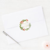 Merry and Bright Greenery Wreath Holiday Ronde Sticker (Envelop)