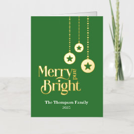 "Merry and Bright" Groen Gevouwen Folie Vakantie K Feestdagenkaart