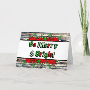 Merry and Bright Hand Drawn Poinsettias Card Kaart
