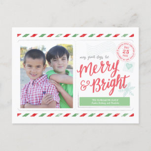 Merry and Bright Hand Geletterd Stamp Briefkaart