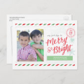 Merry and Bright Hand Geletterd Stamp Briefkaart (Voorkant / Achterkant)