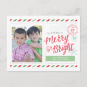 Merry and Bright Hand Geletterd Stamp Briefkaart (Voorkant)